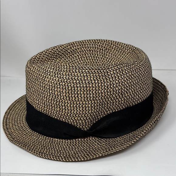 D&Y Tan and Black Woven Hat D&Y Paper Fedora Hat - Picture 1 of 6